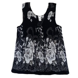 Liz Baker Woman Black & White Floral Crinkle Sleeveless Top 2X